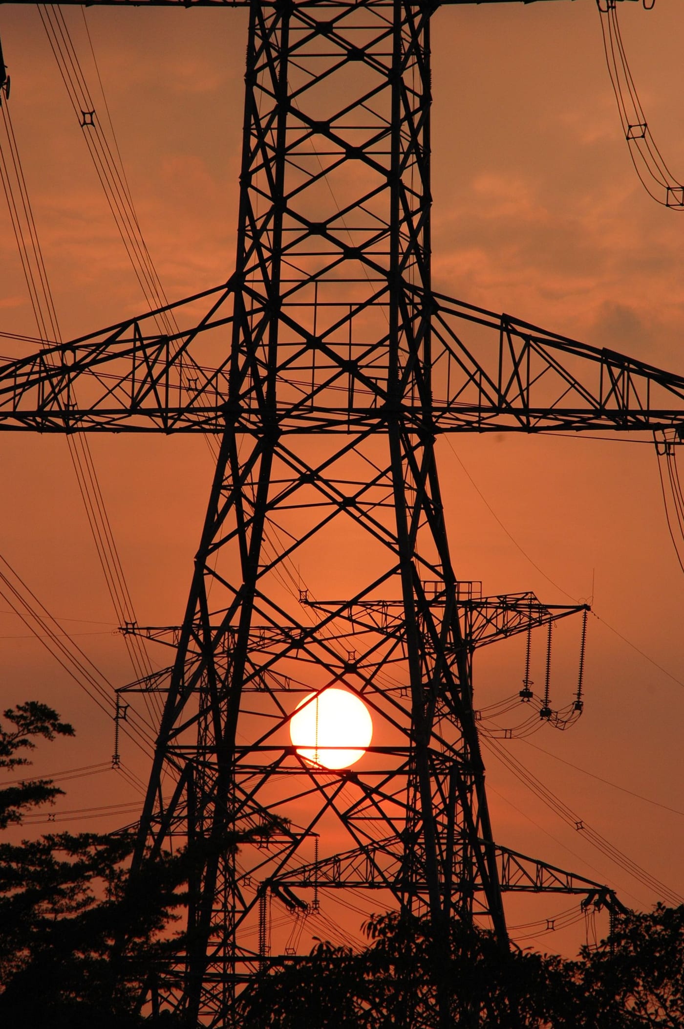 Transmission pylon at sunset