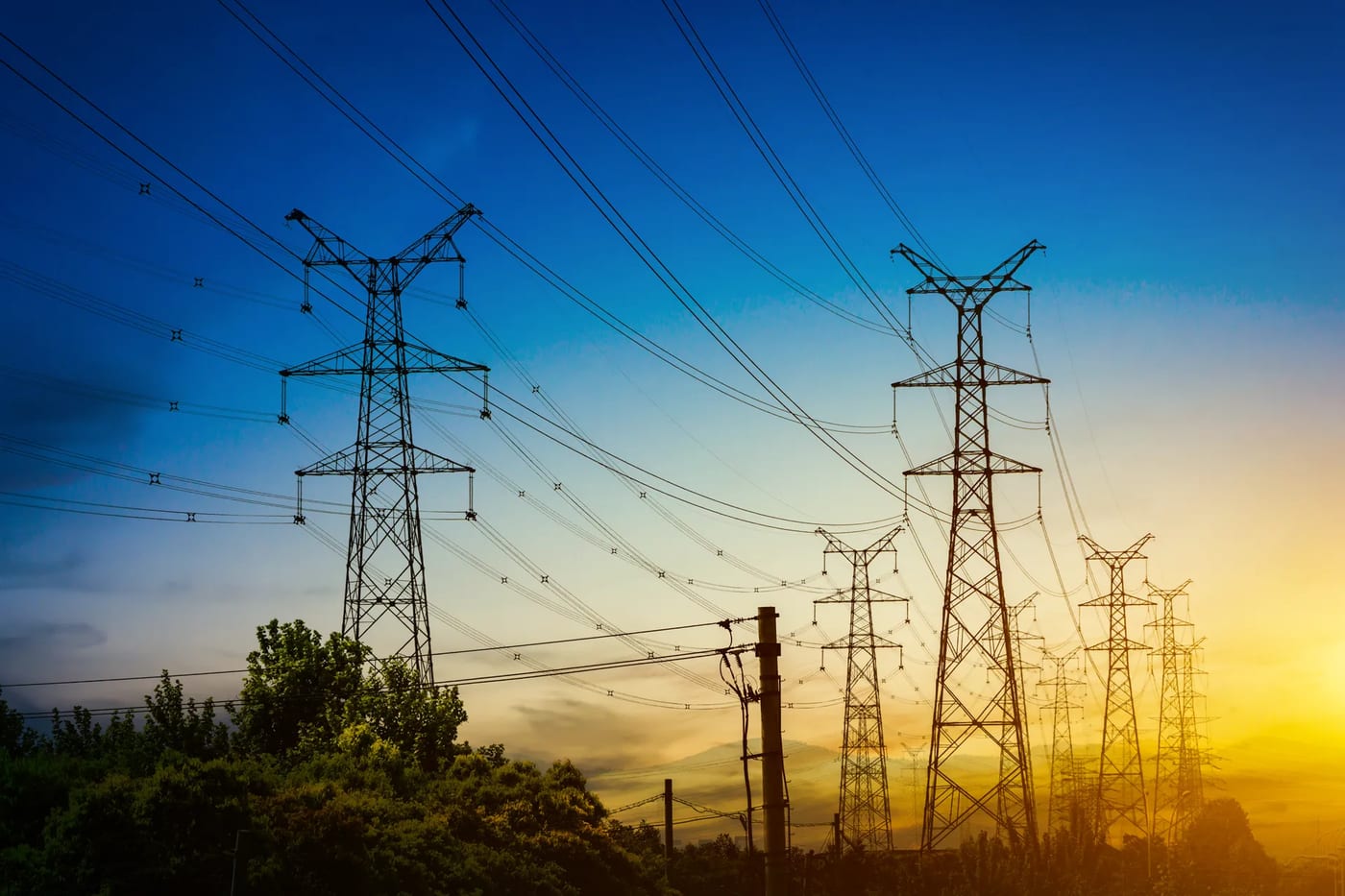 Transmission lines at dusk