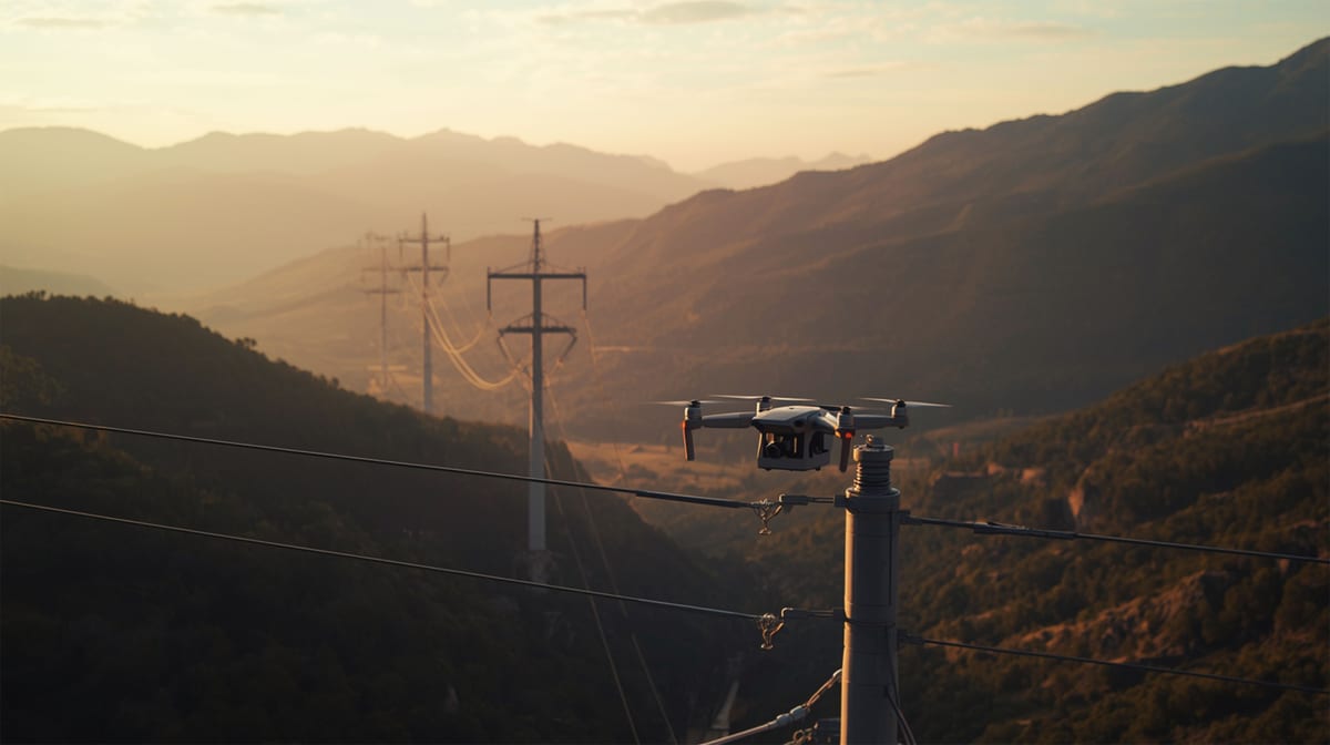 Drone flying along a transmission corridor