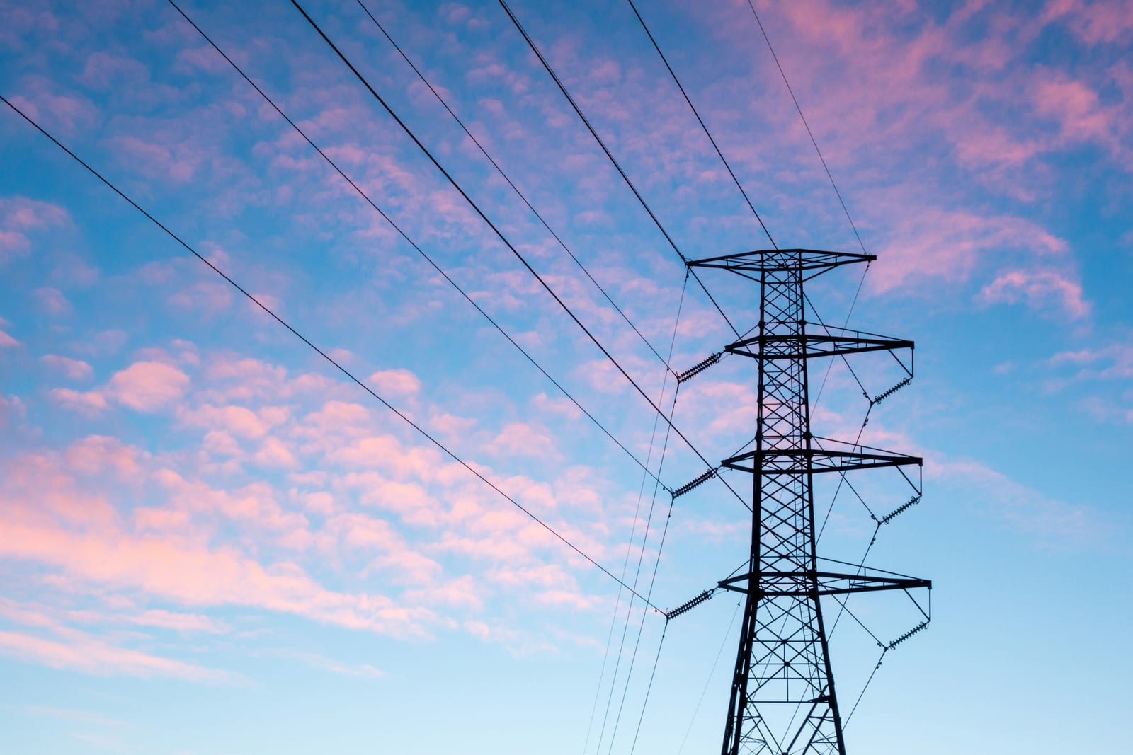 Transmission pylons at dusk